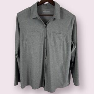 Eddie Bauer Lifestyle Blouse Button Up Womens 2XL 2X Lightweight Stretch‎ Gray